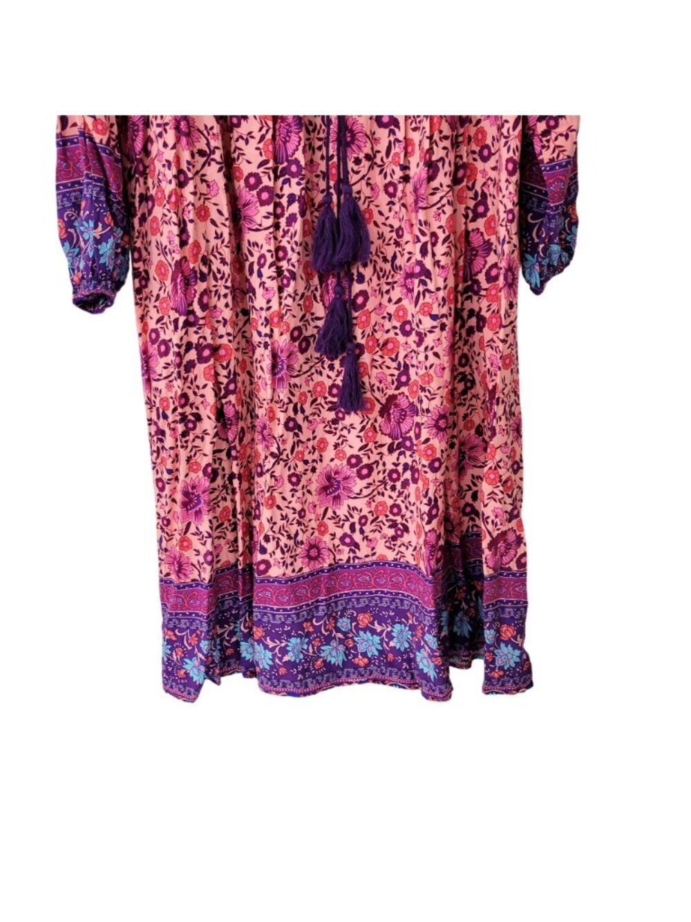R. Vivimos Pink and Purple Boho Rayon Dress - Picture 4 of 6